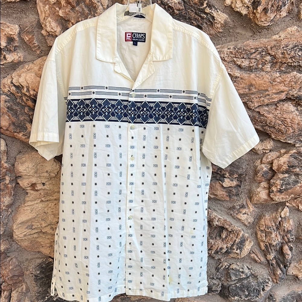 Ralph Lauren Cream and Blue Casual Button Down Shirt